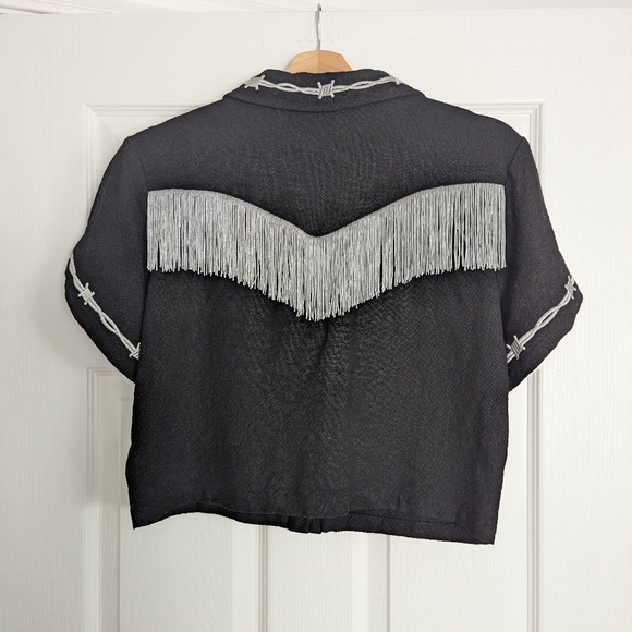 Fashion Brand Company | Black Linen Pammy Fringe Western Blouse | Size S - Picture 3 of 4